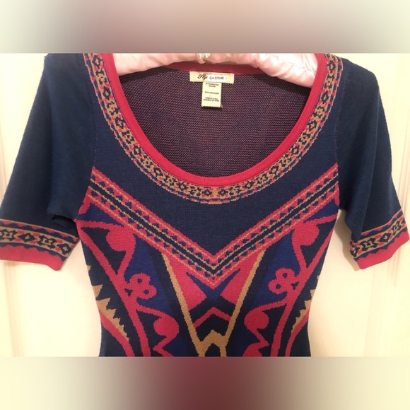 Bohemian Print Knit Short Sleeve A-Line Sweater Dress  (New!) - Picture 2 of 7